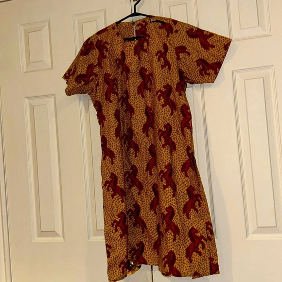 Vintage style 100% Cotton Ankara African  Batik Horse Print Summer Dress S/M - Picture 4 of 14